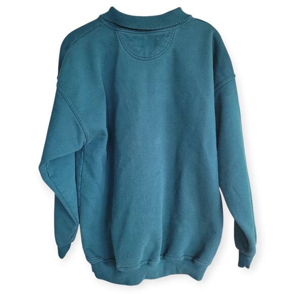 Vintage 90s Northern Treasures Cat Christmas Tree Collared Sweatshirt Green S - Picture 3 of 9